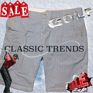 Brand New Men's Golf Pin-Striped Shorts - Navy blue & White